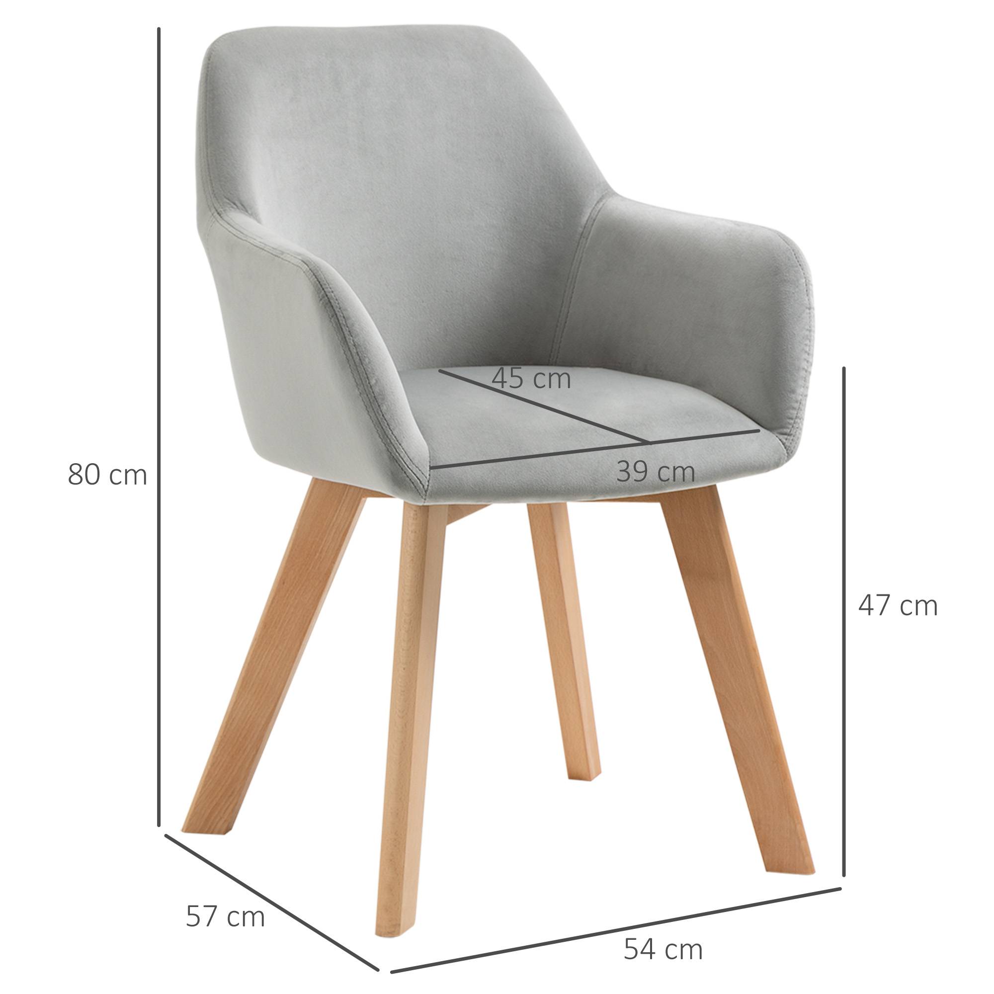 Lot de 2 chaises de salle à manger Fauteuil Assise rembourrée en tissu effet velours Pieds en bois, gris - Image 5