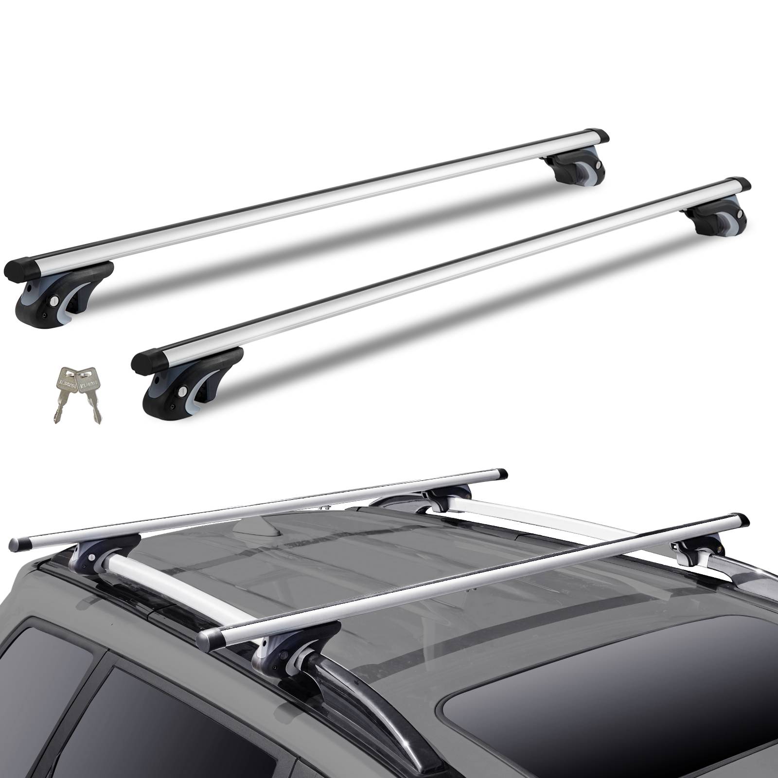 VEVOR Barres de toit transversales 2 PCs, aluminium, charge 90,7 kg, largeur 190-1180 mm, verrouillables. - Image 1