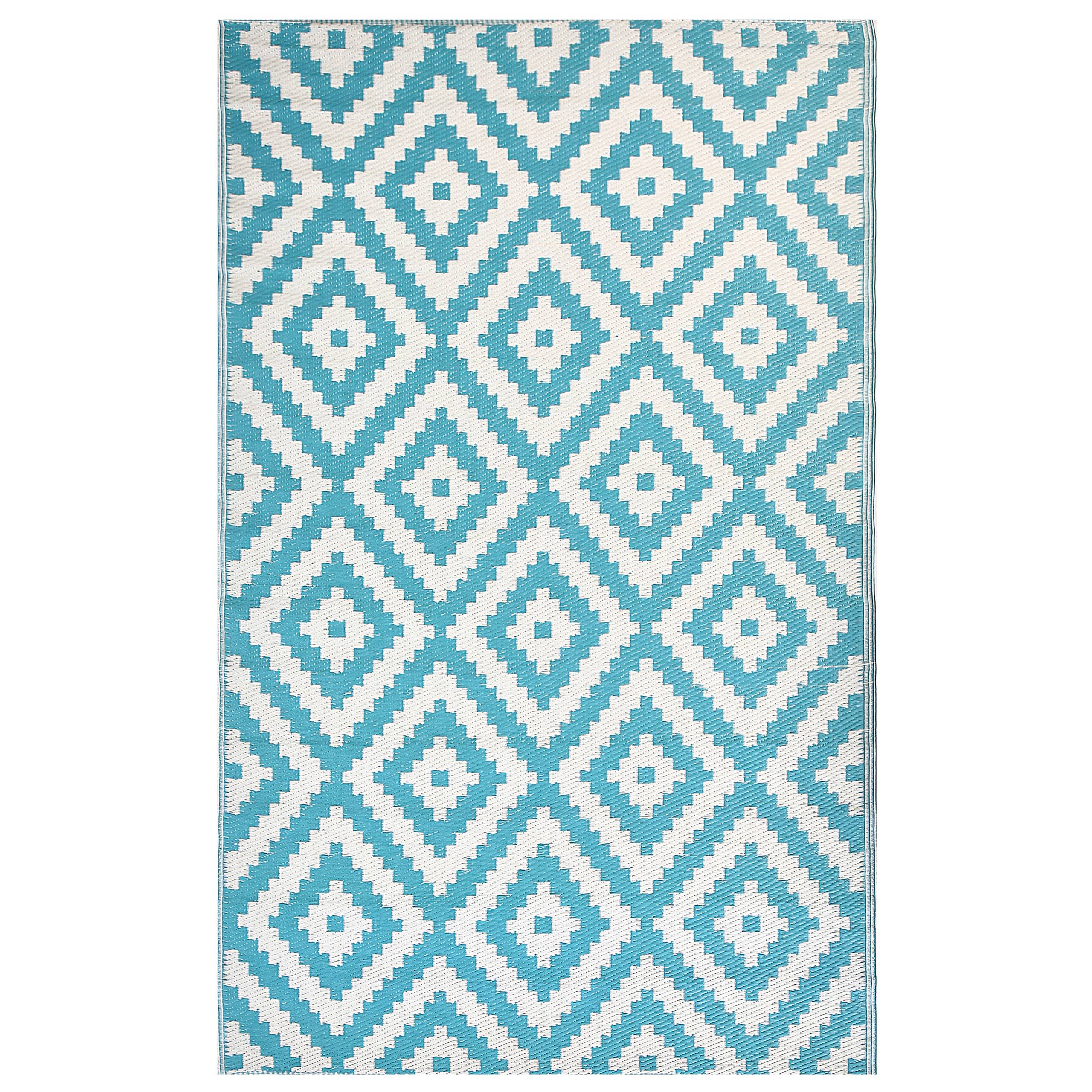 Beliani - Tapis Extérieur et Intérieur Bleu Clair et Blanc en Polypropylène Motif Losanges pour Salon ou Balcon Scandinave et Boho 120 x 180 cm Beliani - Imagen 1