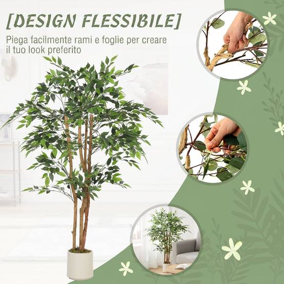 Banian artificiel PEVA/bois, branches orientables, pot blanc PP/ciment - Image 8