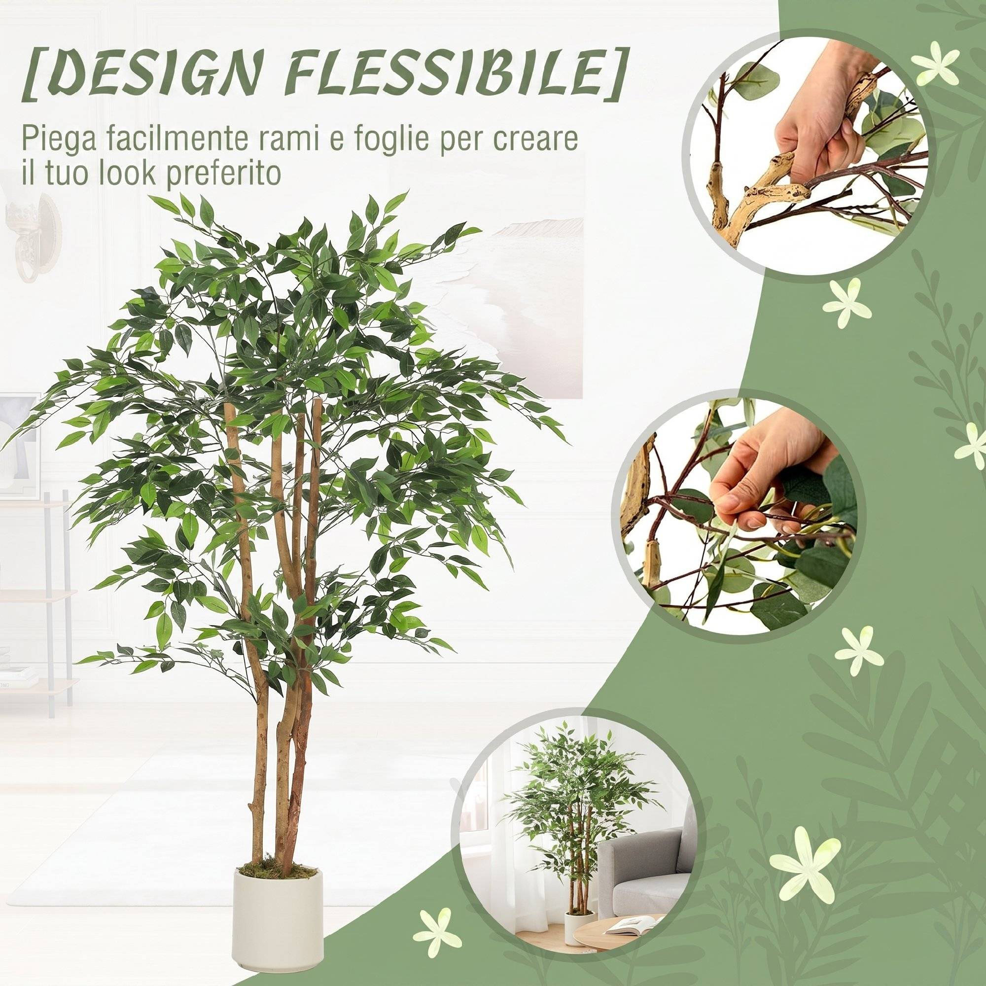 Banian artificiel PEVA/bois, branches orientables, pot blanc PP/ciment - Image 8