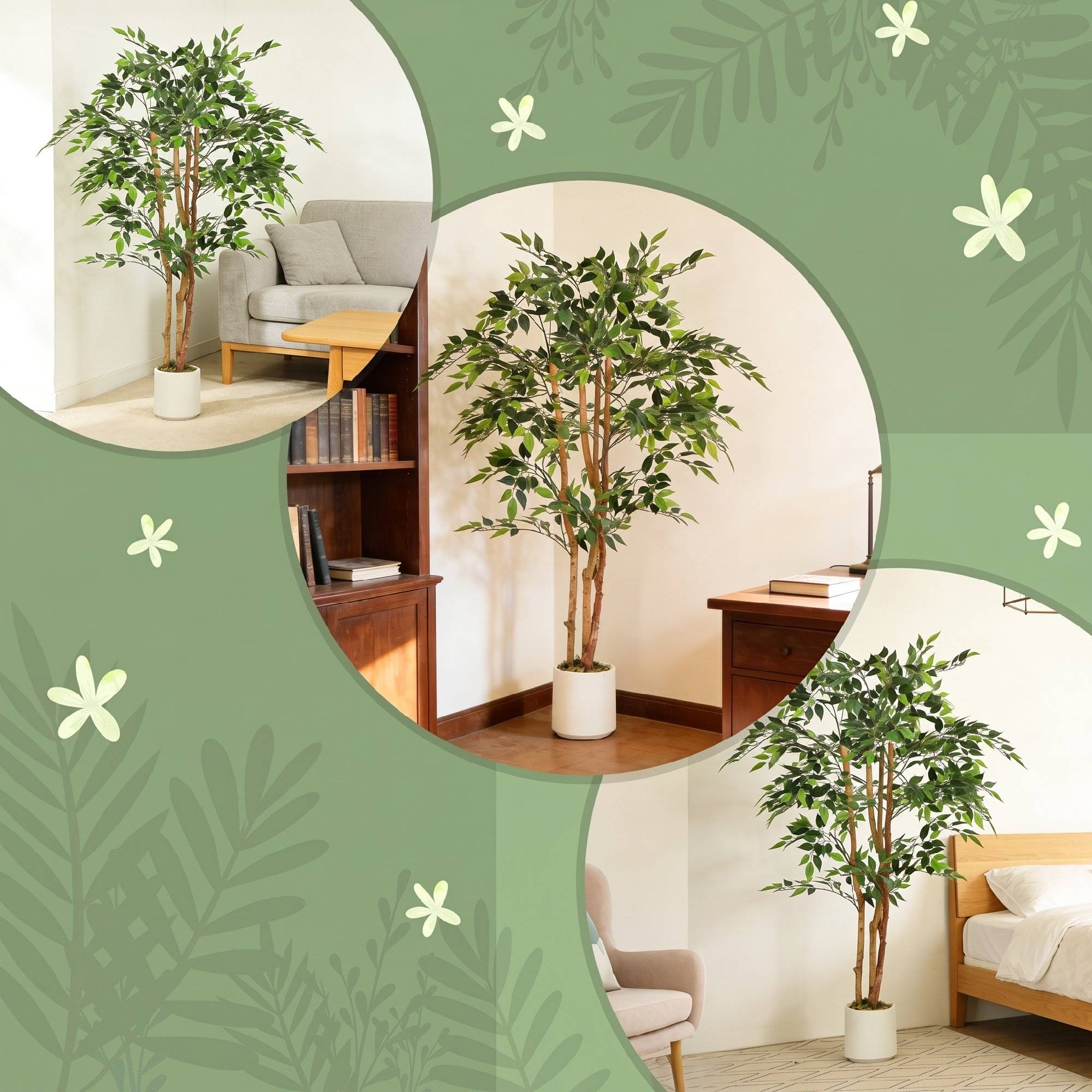 Banian artificiel PEVA/bois, branches orientables, pot blanc PP/ciment - Image 9