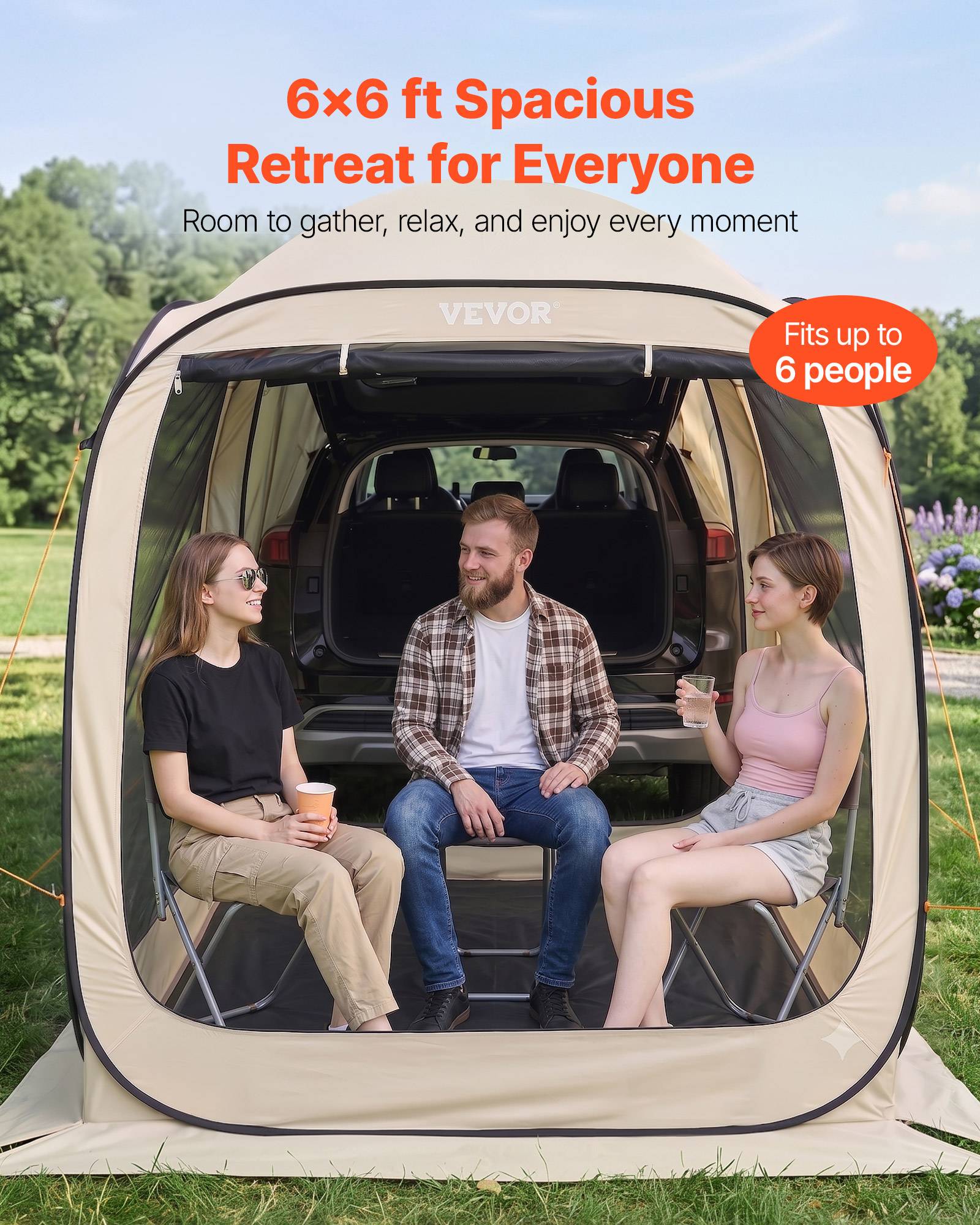 Vevor - VEVOR Tente moustiquaire hayon 182,5x182,5x220 cm - Abri arrière SUV 4-6 personnes, pop-up, imperméable, sac de transport, beige. - Image 3