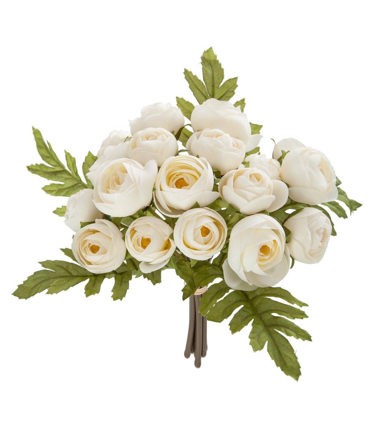 Bouquet de Fleurs artificielles 18 minis Camélias Blanc D. 19 x H. 28 cm - Imagen 1