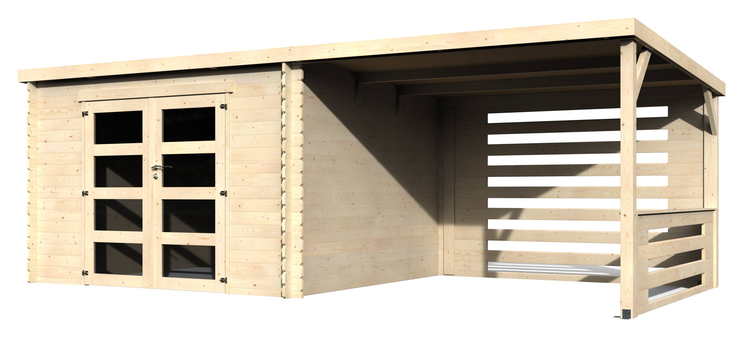 Decor et Jardin - Abri de jardin bois avec auvent toit plat 18m² Fuji - Épaisseur : 28 mm -  Couleur : Naturel - Décor et Jardin