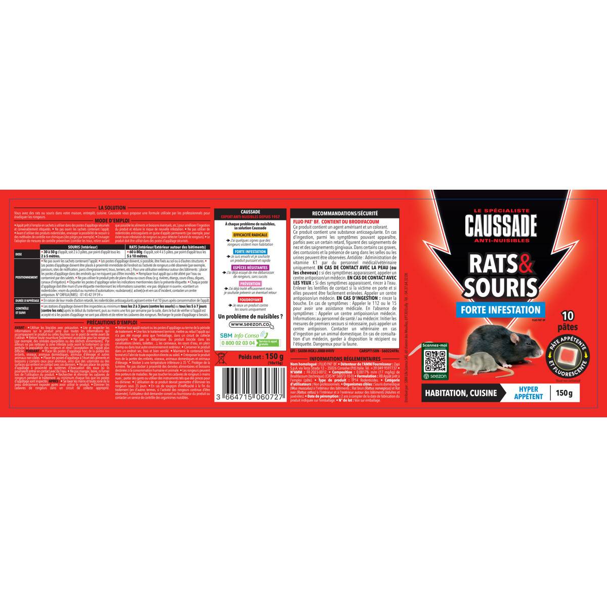 Lot de 2 boites de Raticide Rats & Souris - Pat'Appât forte infestation 150gs , boite de 10 x 15grs - Image 2