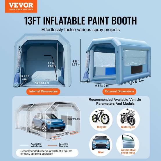 Vevor - VEVOR Cabine peinture gonflable 4x3x2.75m, souffleurs 750W avec filtration, station de travail atelier. - Image 2