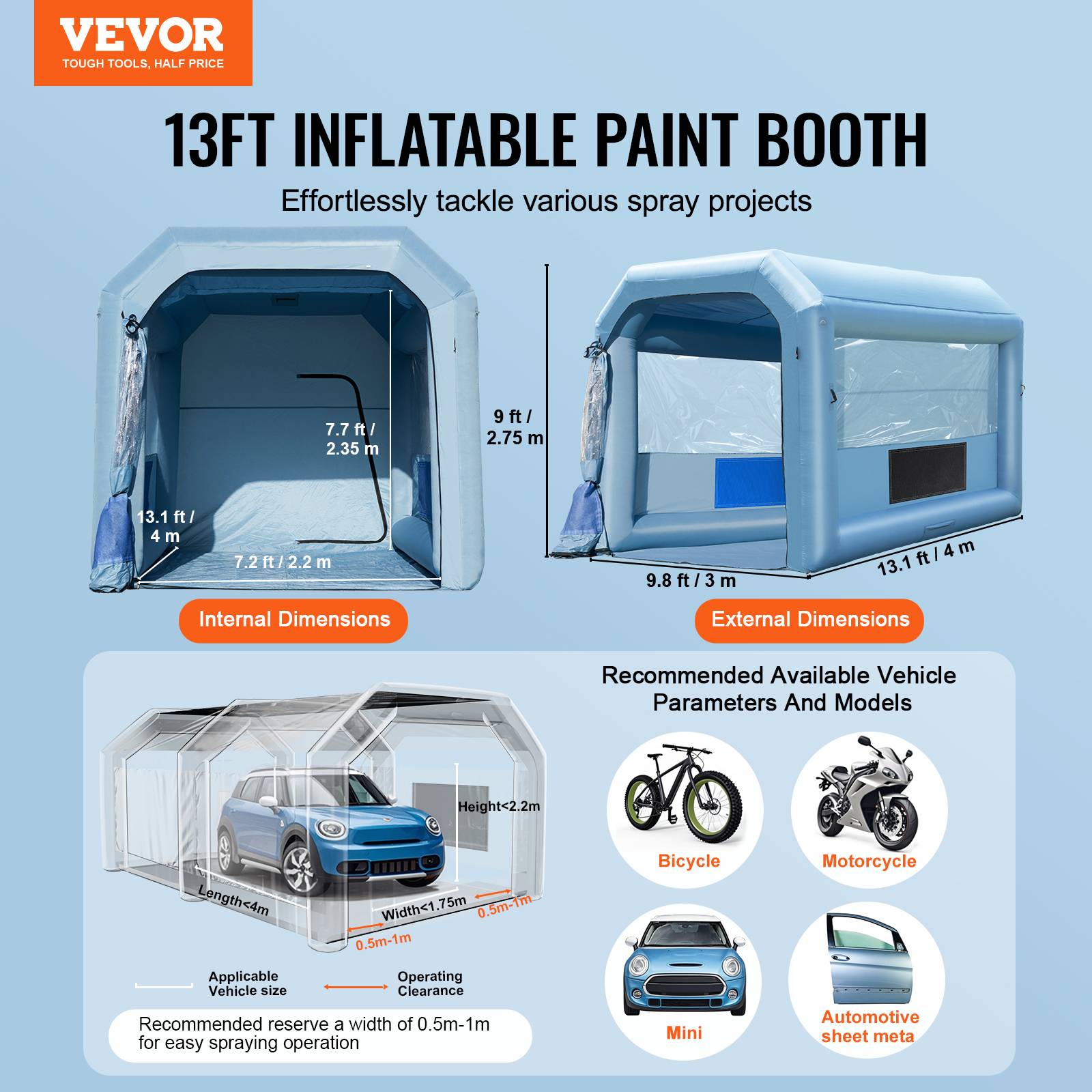 Vevor - VEVOR Cabine peinture gonflable 4x3x2.75m, souffleurs 750W avec filtration, station de travail atelier. - Image 2