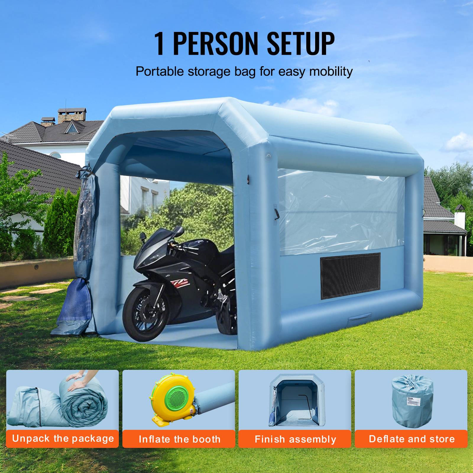 Vevor - VEVOR Cabine peinture gonflable 4x3x2.75m, souffleurs 750W avec filtration, station de travail atelier. - Image 6