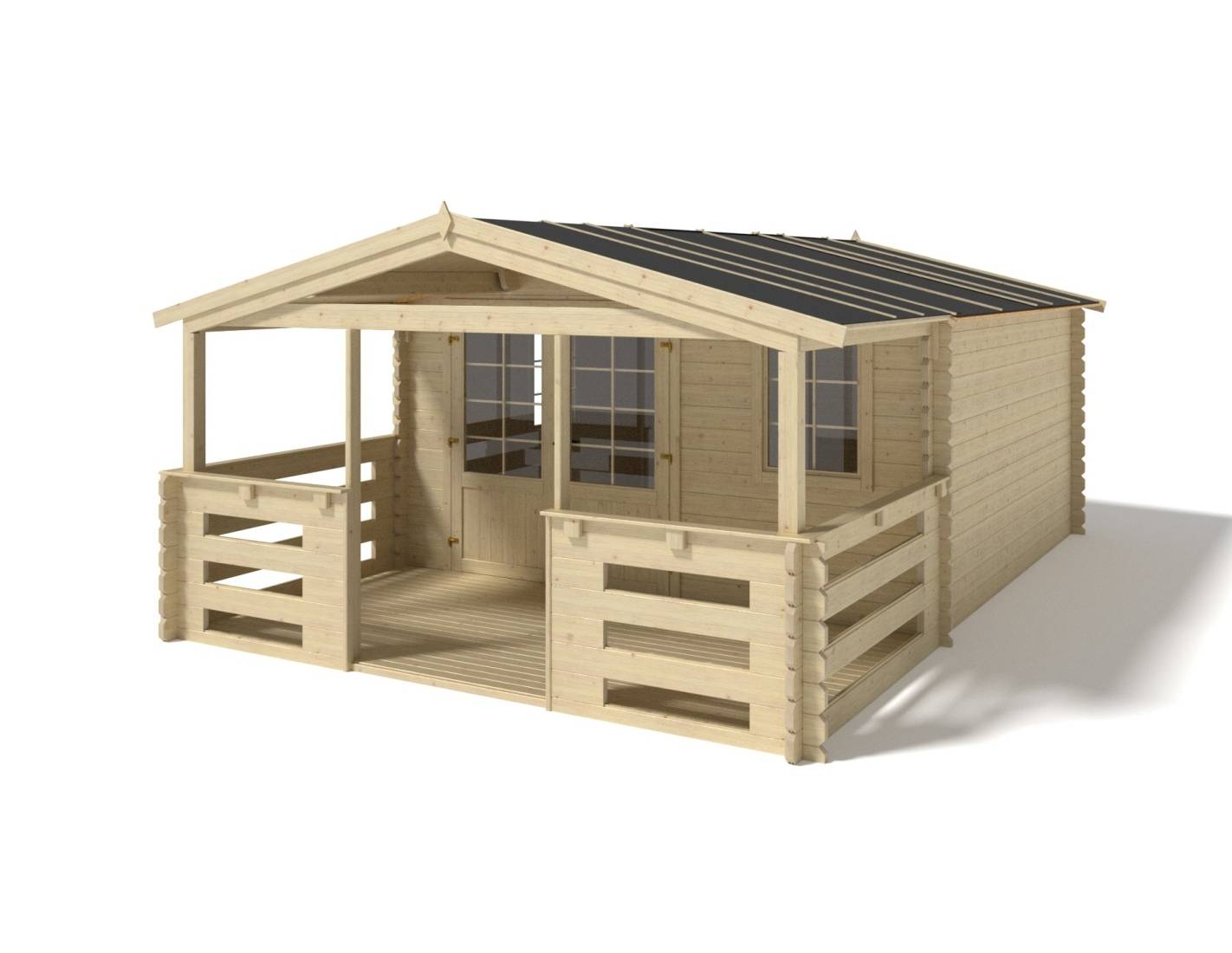 Altanka - Abri de jardin en bois - 4x4 m + terrasse avec balustrade et avant-toit en bois - 24 m2 - DOM611+DOM617+DOM545+POD04 - ALTANKA - Imagen 1