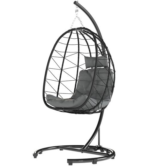 Fauteuil suspendu acier résine tressée gris foncé 102 x 102 x 195 cm - PANGIVO - Image 2
