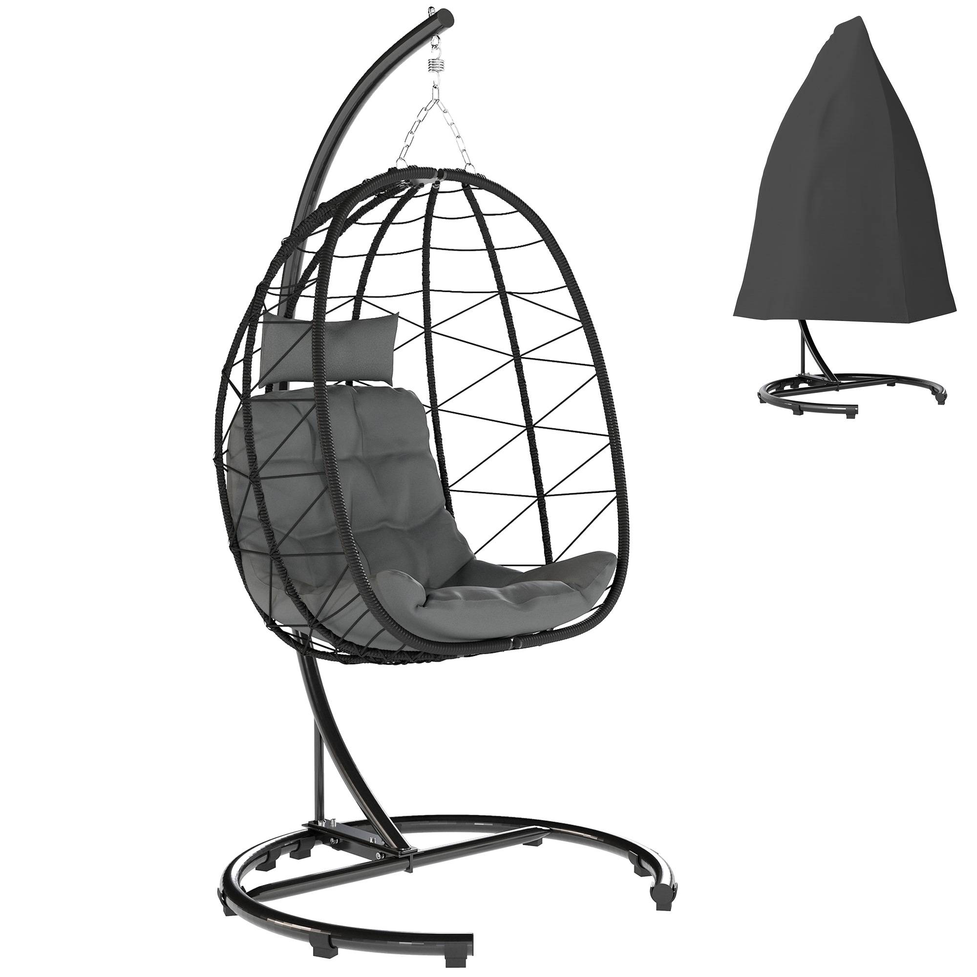 Fauteuil suspendu acier résine tressée gris foncé 102 x 102 x 195 cm - PANGIVO