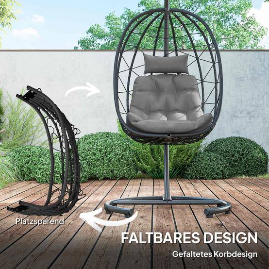 Fauteuil suspendu acier résine tressée gris foncé 102 x 102 x 195 cm - PANGIVO - Image 6