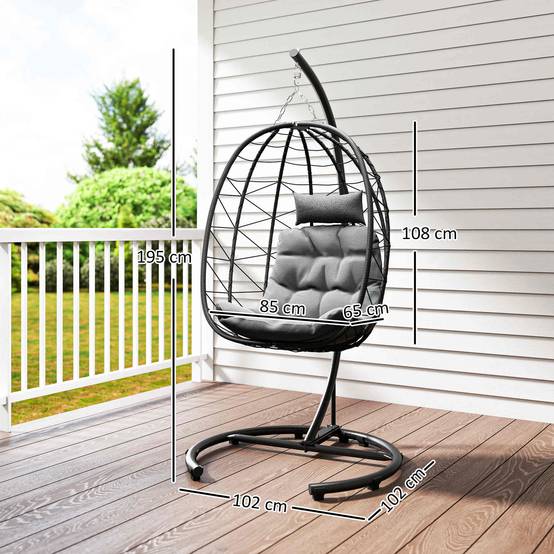 Fauteuil suspendu acier résine tressée gris foncé 102 x 102 x 195 cm - PANGIVO - Image 5
