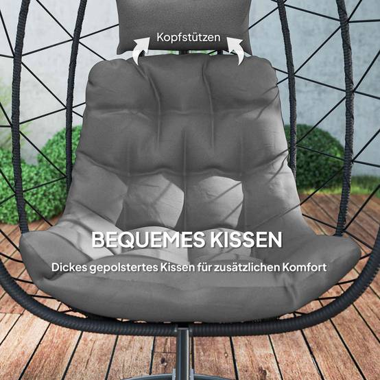 Fauteuil suspendu acier résine tressée gris foncé 102 x 102 x 195 cm - PANGIVO - Image 8