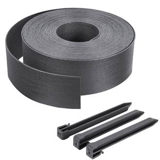 Vounot - Bordure de jardin haute flexible en PE 20m avec 12 piquets gris - hauteur 8cm - epaisseur 3mm