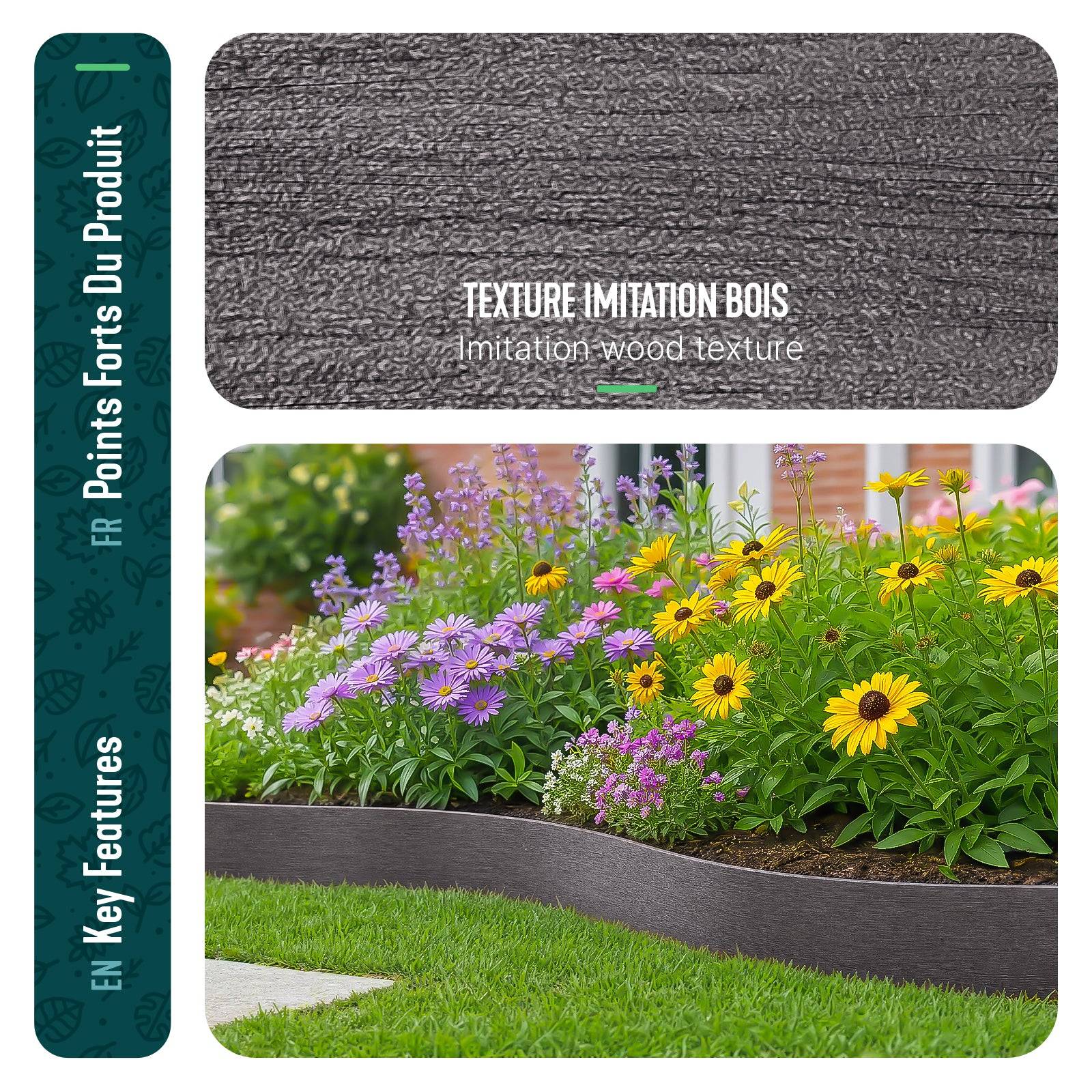Vounot - Bordure de jardin haute flexible en PE 20m avec 12 piquets gris - hauteur 8cm - epaisseur 3mm - Image 6