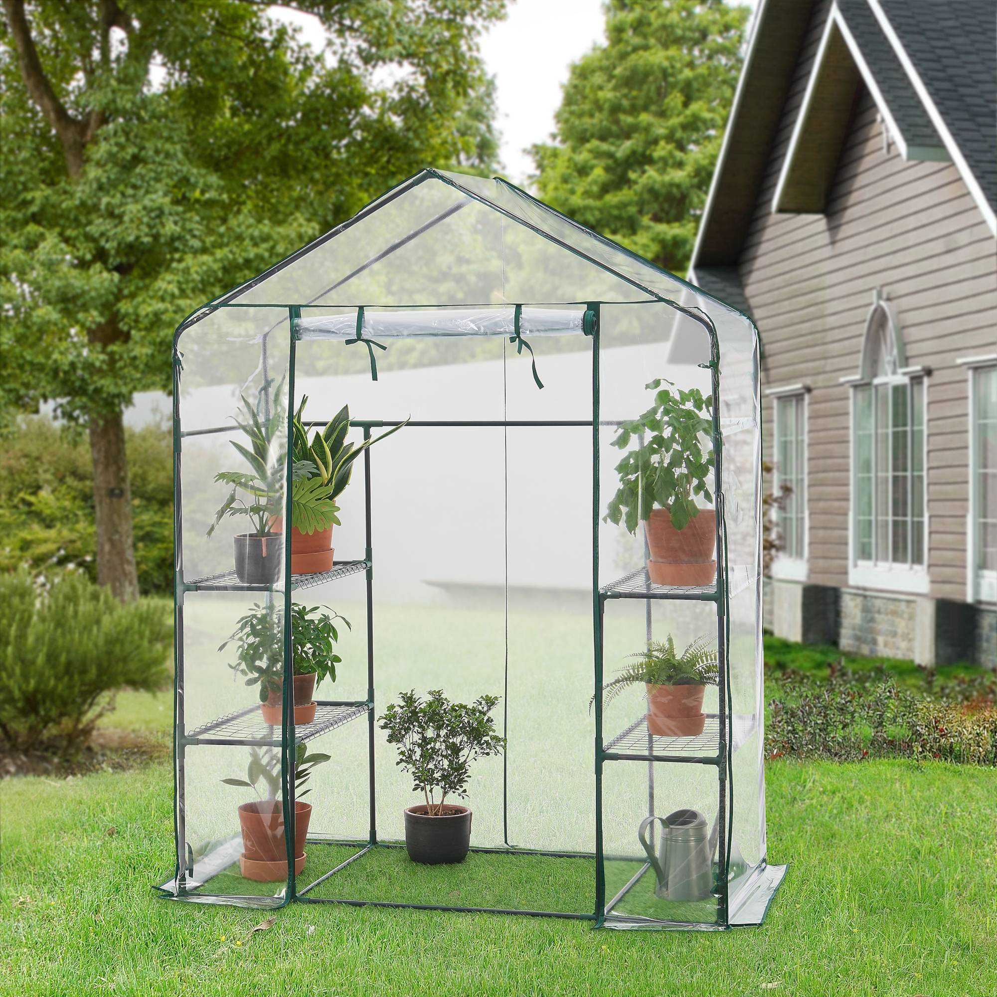 Serre de jardin Hoorn en acier et PVC avec étagères intégrées 140 x 73 x 195 cm [en.casa] - Imagen 2