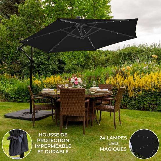 Monstershop - Parasol Noir 3m avec LED's Intégrés avec Base Carrée - Imagen 2