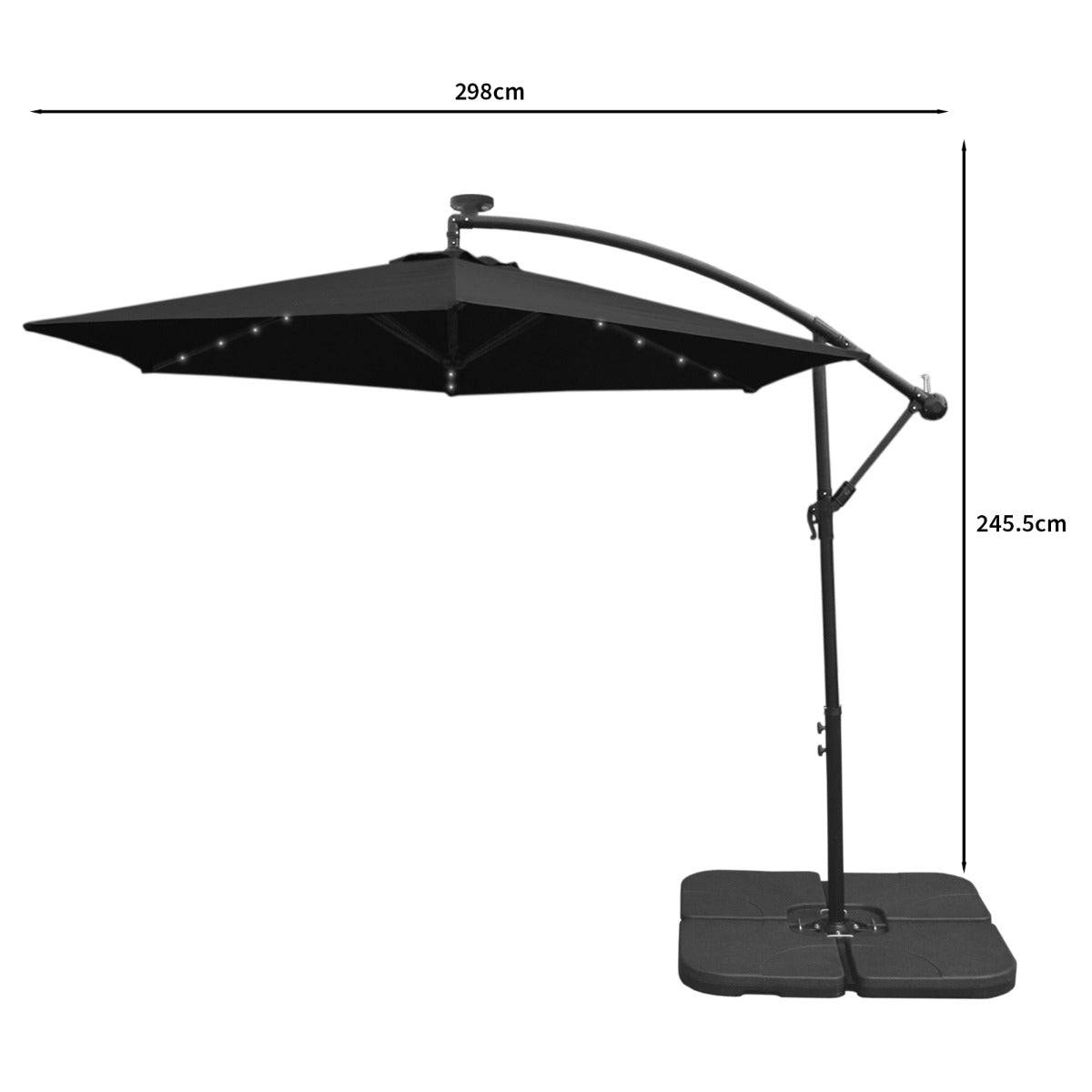 Monstershop - Parasol Noir 3m avec LED's Intégrés avec Base Carrée - Imagen 5