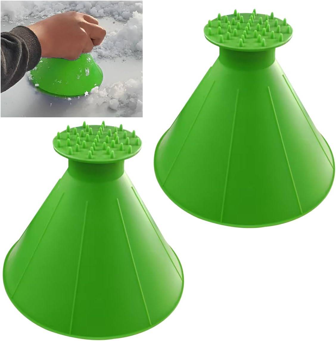Pelle à glace magique pour voiture avec entonnoir, pelle à glace conique pour pare-brise, pelle à neige ronde pour voiture (verte), lot de 2-Lytech