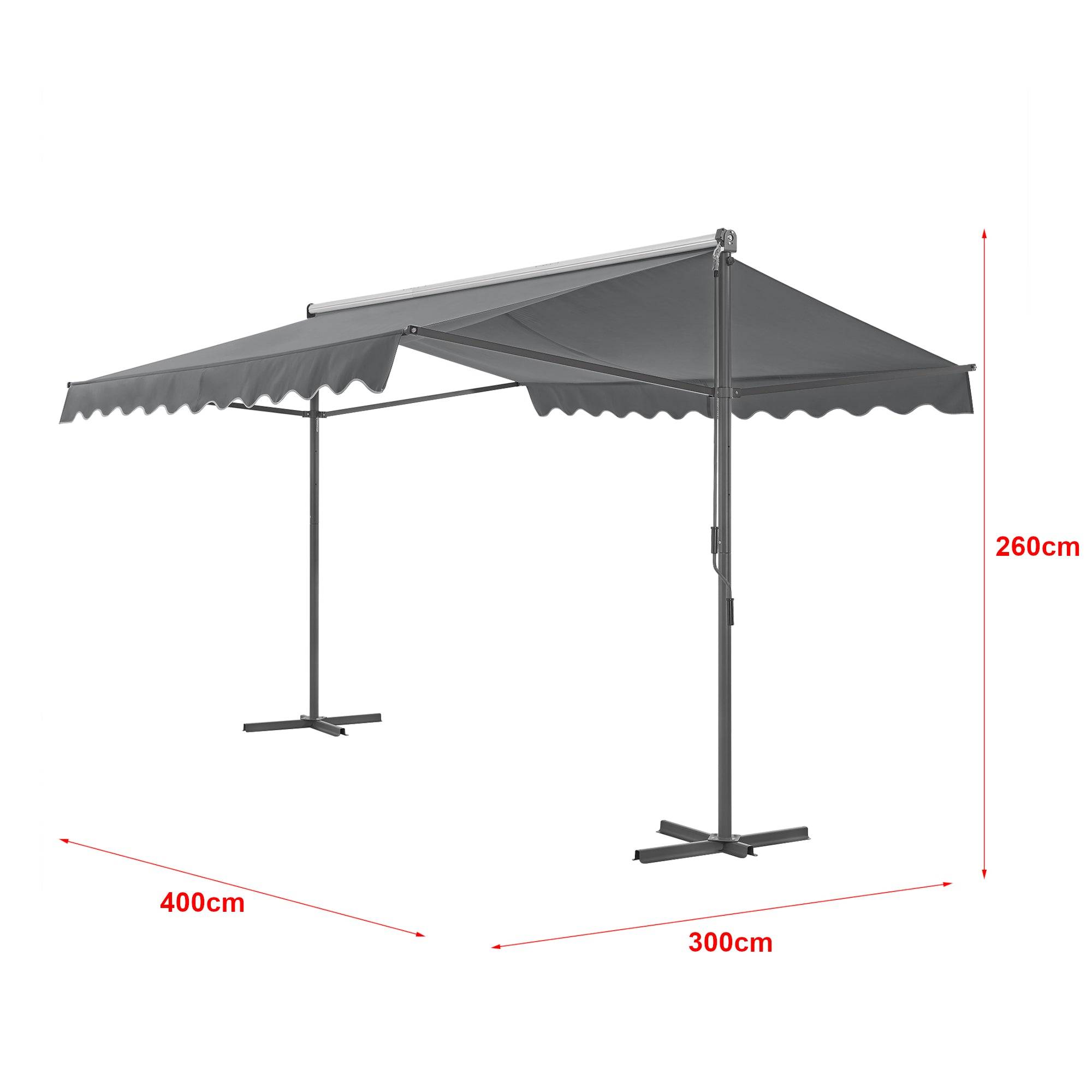 Helloshop26 - Store banne autoportant à double pente 400 x 300 x 260 cm gris foncé - Imagen 2