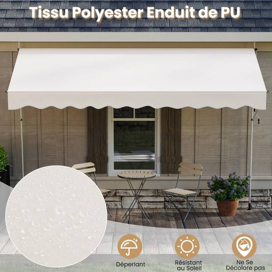 Store Banne Manuel Rétractable 400cmx210-300cm Auvent Pare-Soleil Réglable avec Manivelle Blanc - Image 8