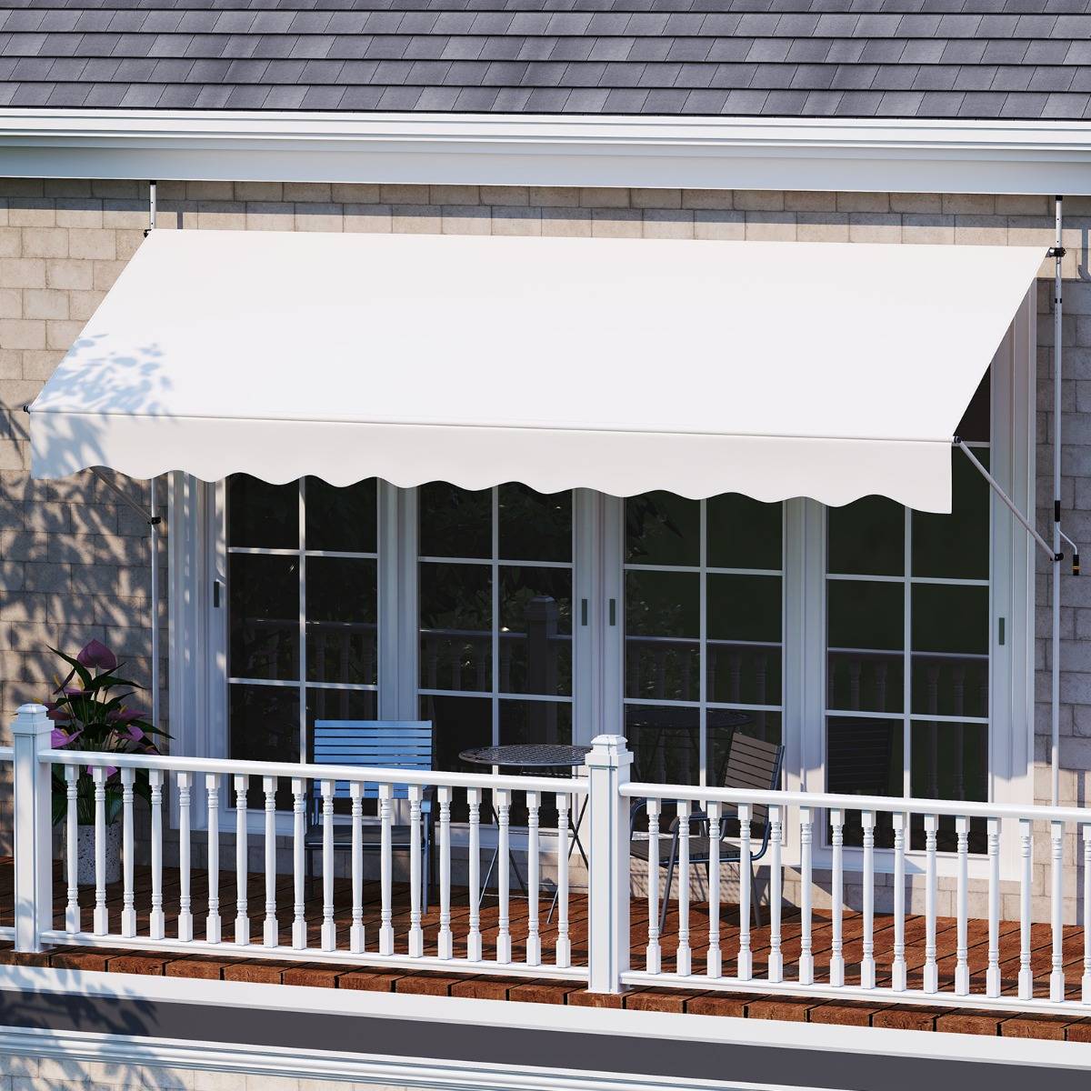 Store Banne Manuel Rétractable 400cmx210-300cm Auvent Pare-Soleil Réglable avec Manivelle Blanc - Image 2