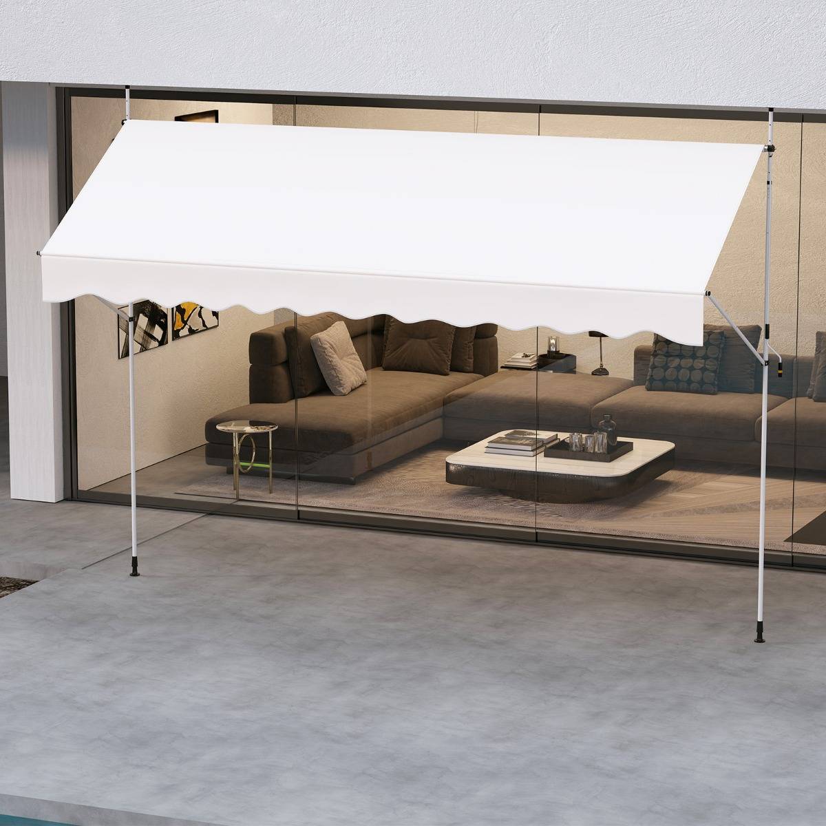 Store Banne Manuel Rétractable 400cmx210-300cm Auvent Pare-Soleil Réglable avec Manivelle Blanc - Image 3