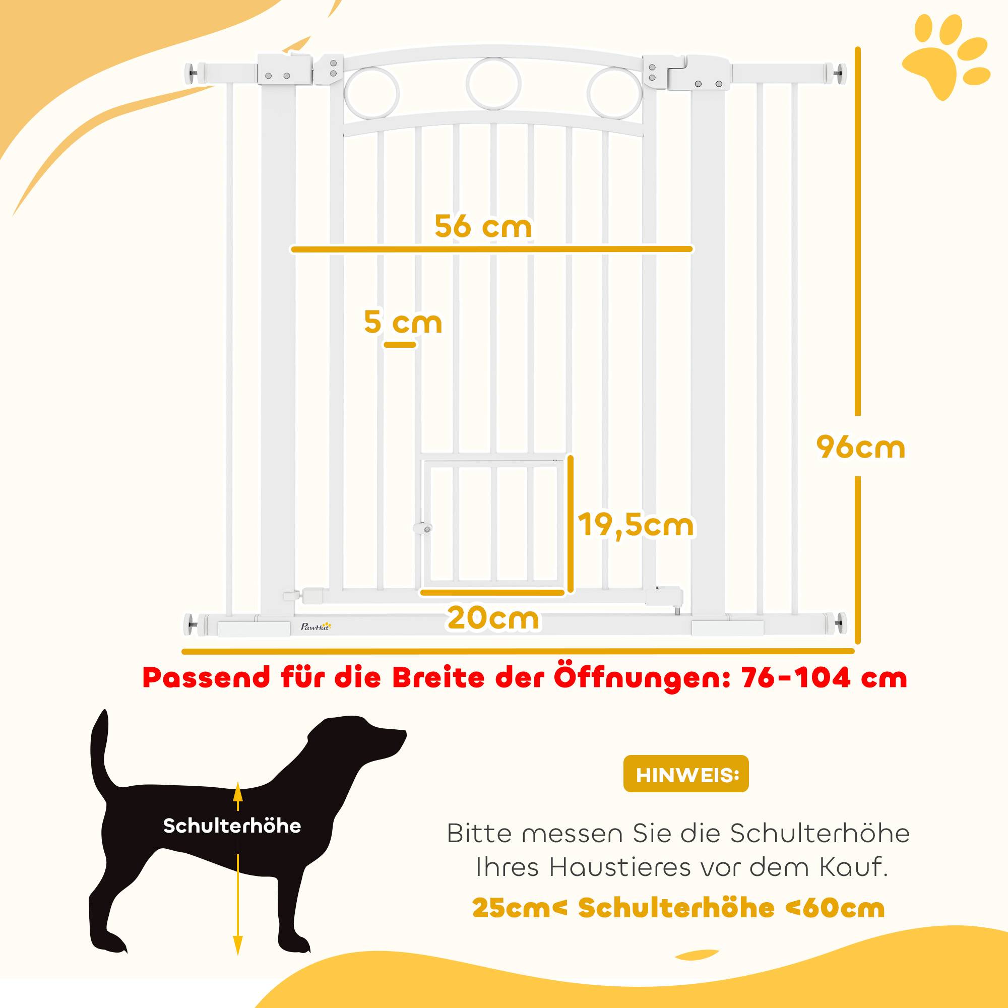 Porte pour animal, barrière escalier 96 cm, largeur réglable 76-104 cm, avec chatière, blanc - Image 5