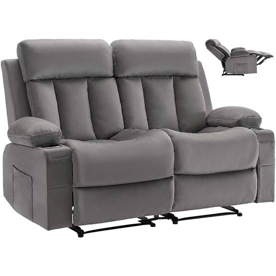 Vevor - VEVOR Canapé inclinable électrique 2 places, velours, massage et chauffage lombaire, ports USB et porte-gobelets, gris. - Image 1