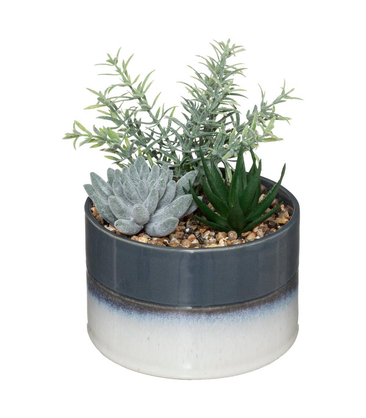 Composition florale artificielle Pot en céramique bicolore H 17.5 cm - Imagen 1