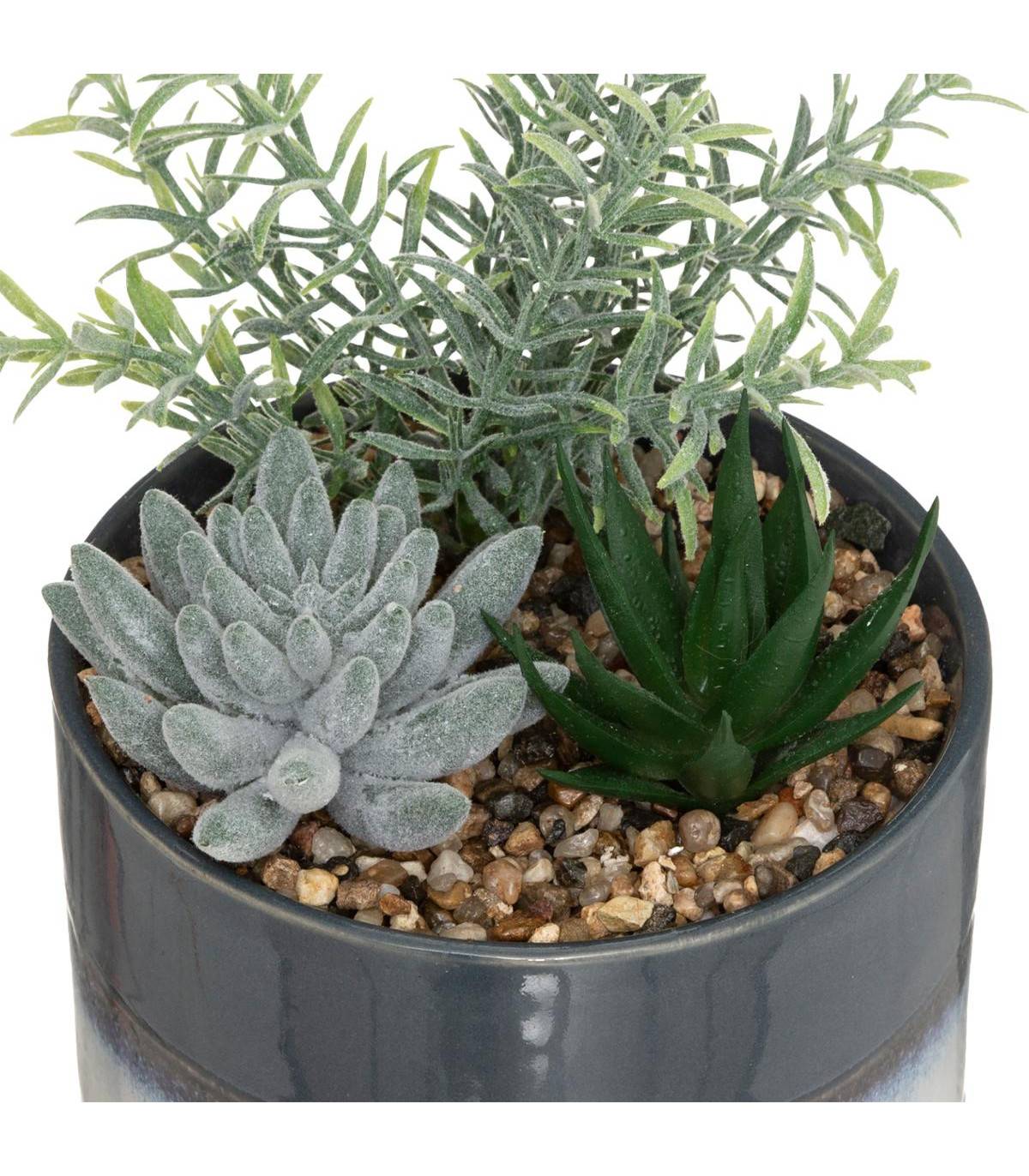Composition florale artificielle Pot en céramique bicolore H 17.5 cm - Imagen 2