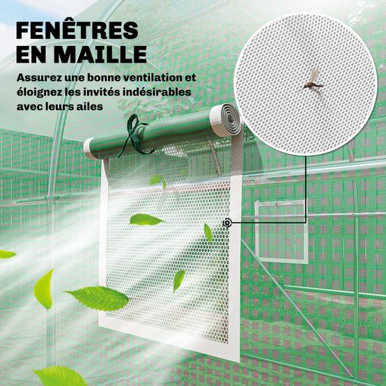 Serre tunnel de jardin 6m², serre de jardin tunnel 200x300x200cm porte et 6 fenêtres, bâche PE 140 g/m² vert - Image 6