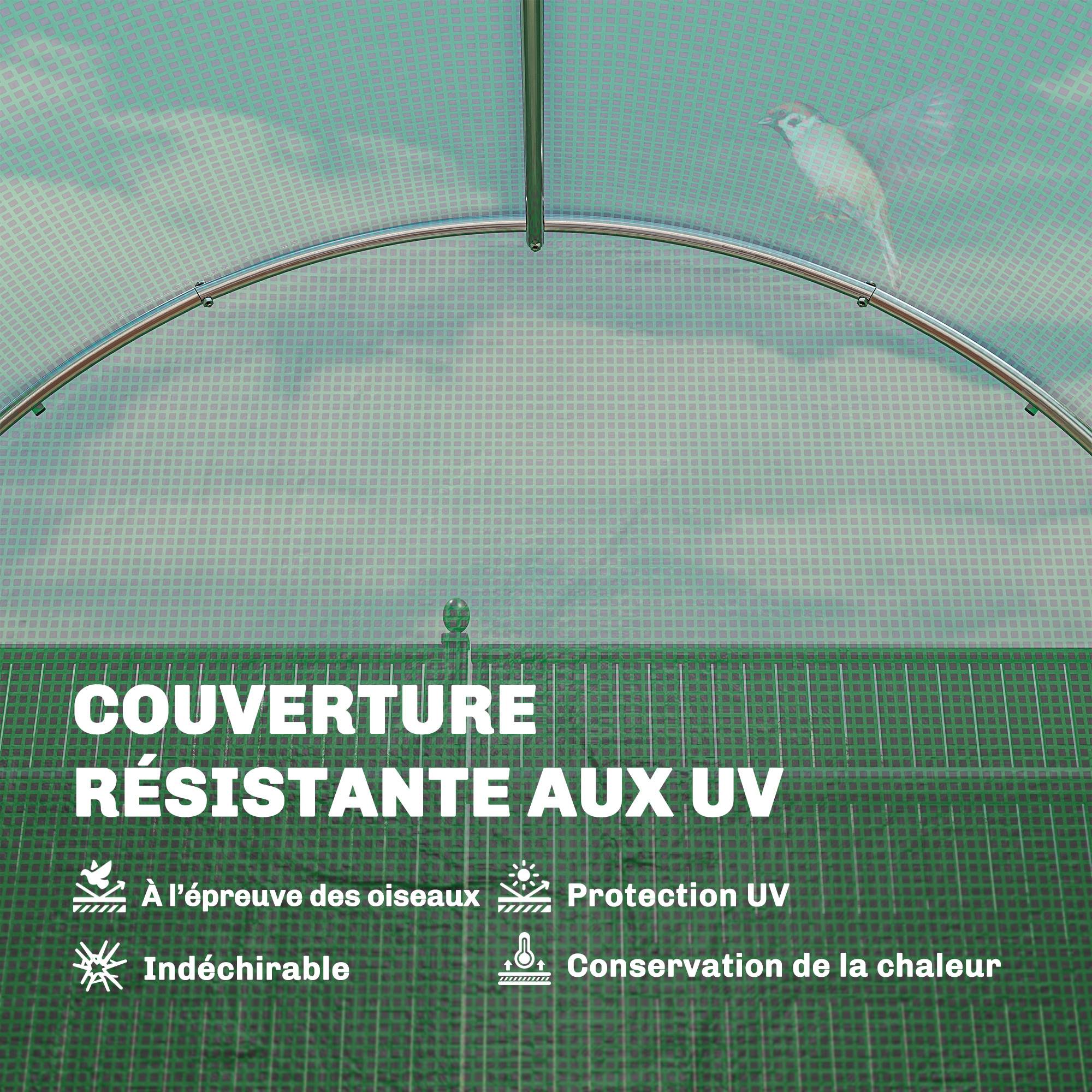Serre tunnel de jardin 6m², serre de jardin tunnel 200x300x200cm porte et 6 fenêtres, bâche PE 140 g/m² vert - Image 8