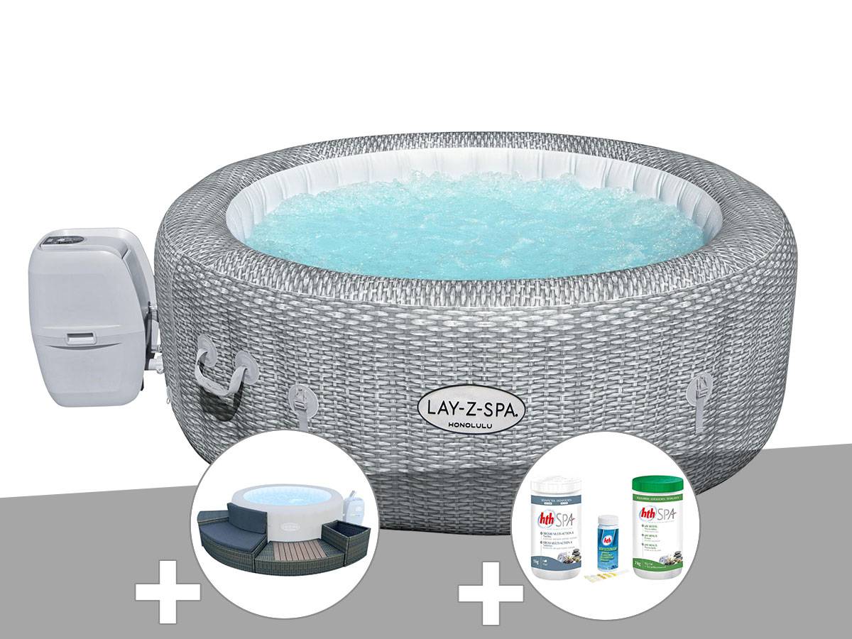 Bestway - Kit spa gonflable Bestway Lay-Z-Spa Honolulu rond Airjet 4/6 places + Ensemble mobilier + Kit traitement brome