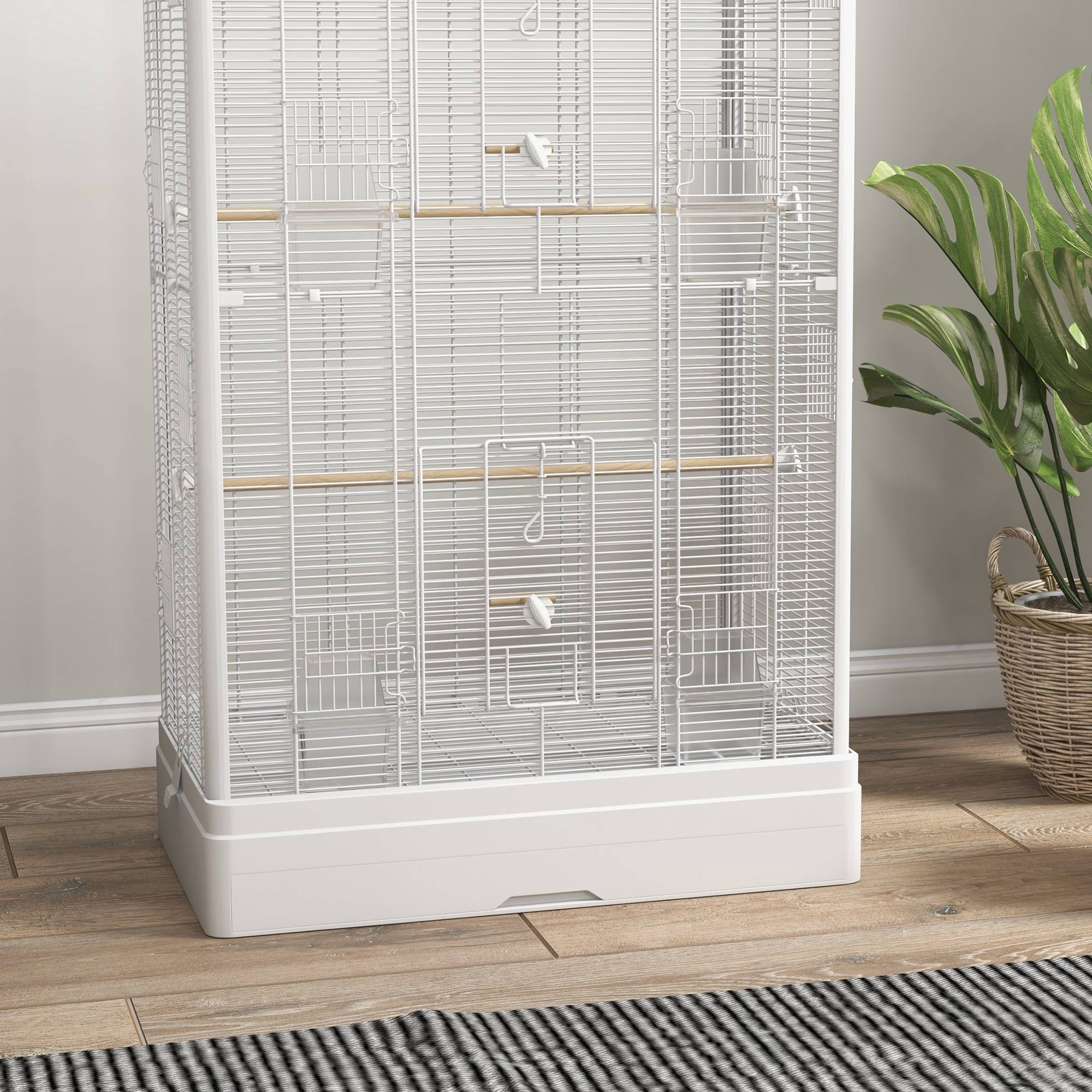 Pawhut - Cage à oiseaux volière avec portes perchoirs - 61 x 36,5 x 98 cm - blanc - Image 4