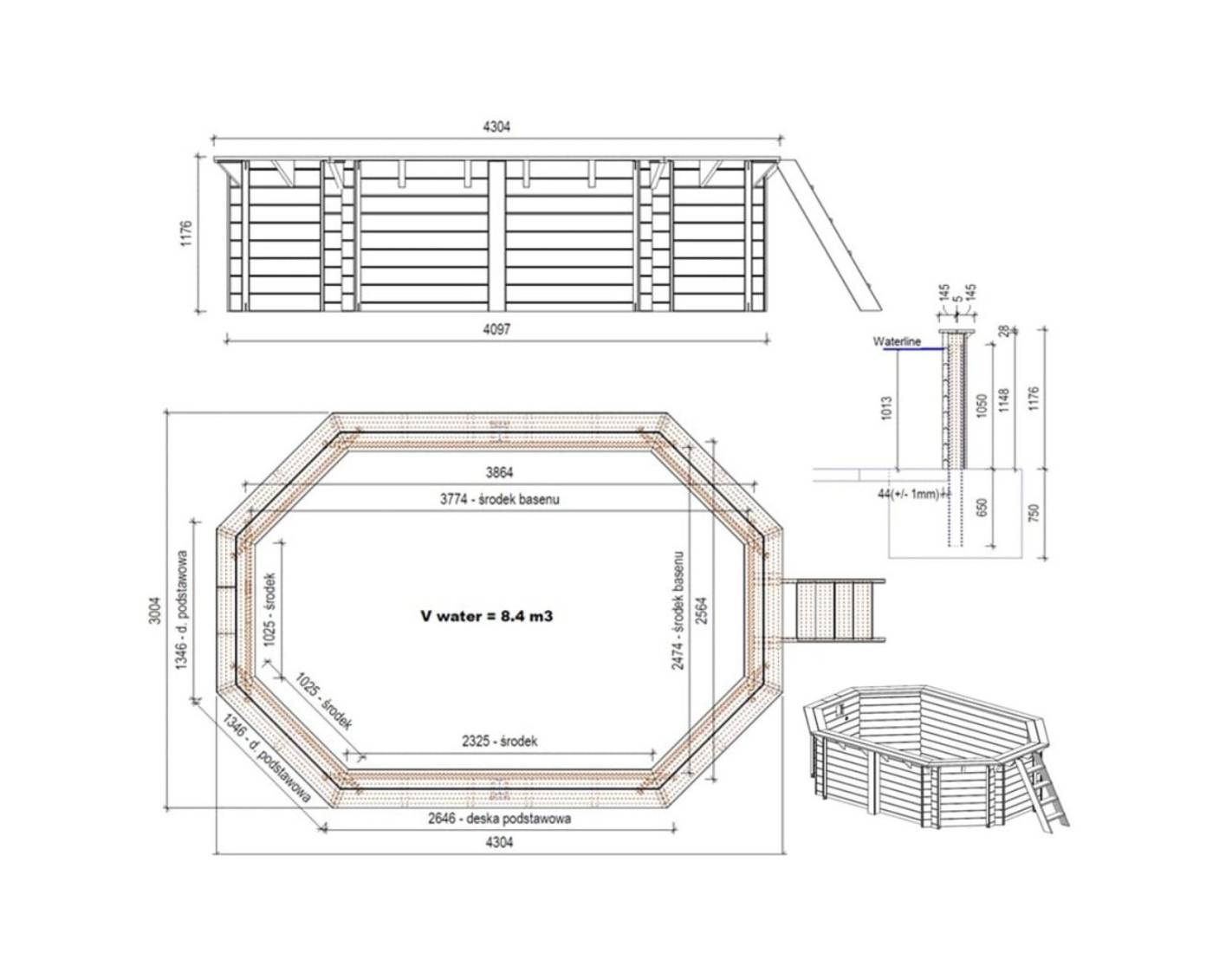 Altanka - Piscine hors sol en bois NEMO 4.3 x 3 - H.1.18 m, gris clair, cadre en métal - sans dalle - BAS7302OSPU2 - ALTANKA - Image 4