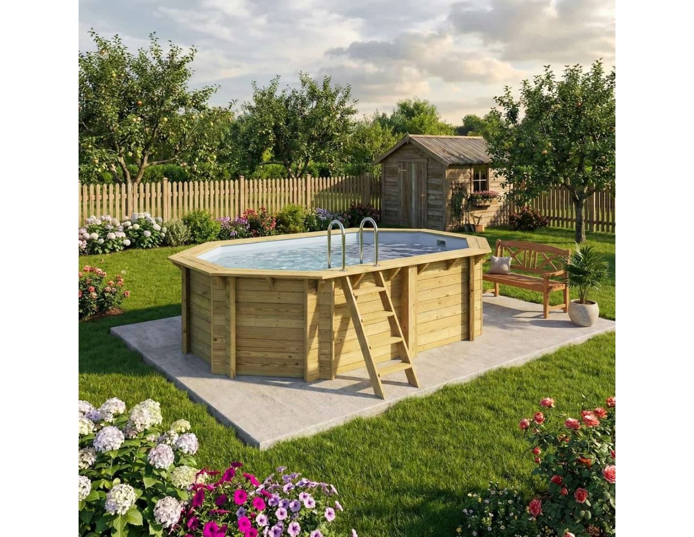 Altanka - Piscine hors sol en bois NEMO 4.3 x 3 - H.1.18 m, gris clair, cadre en métal - sans dalle - BAS7302OSPU2 - ALTANKA - Image 2