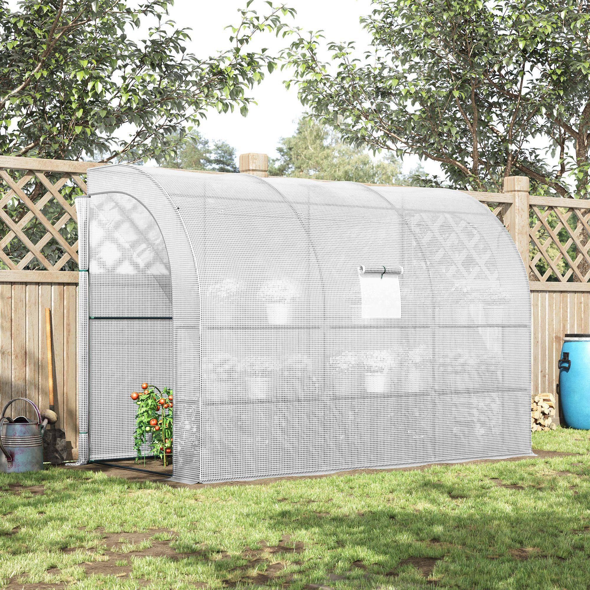 Sans Marque - Serre jardin blanche bâche plastique UV 3 niveaux portes zippées - Image 4