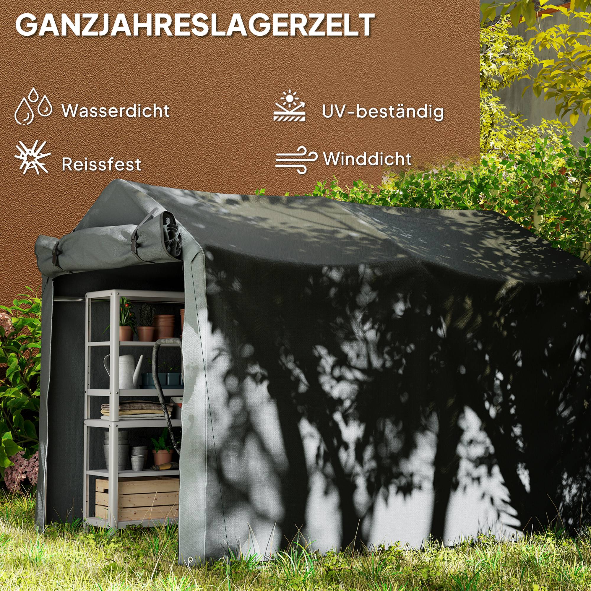 ComfortXL - Tente garage de rangement métal et PE 220 x 157 x 165 cm gris foncé étanche anti-UV pour vélos et outils - Image 4
