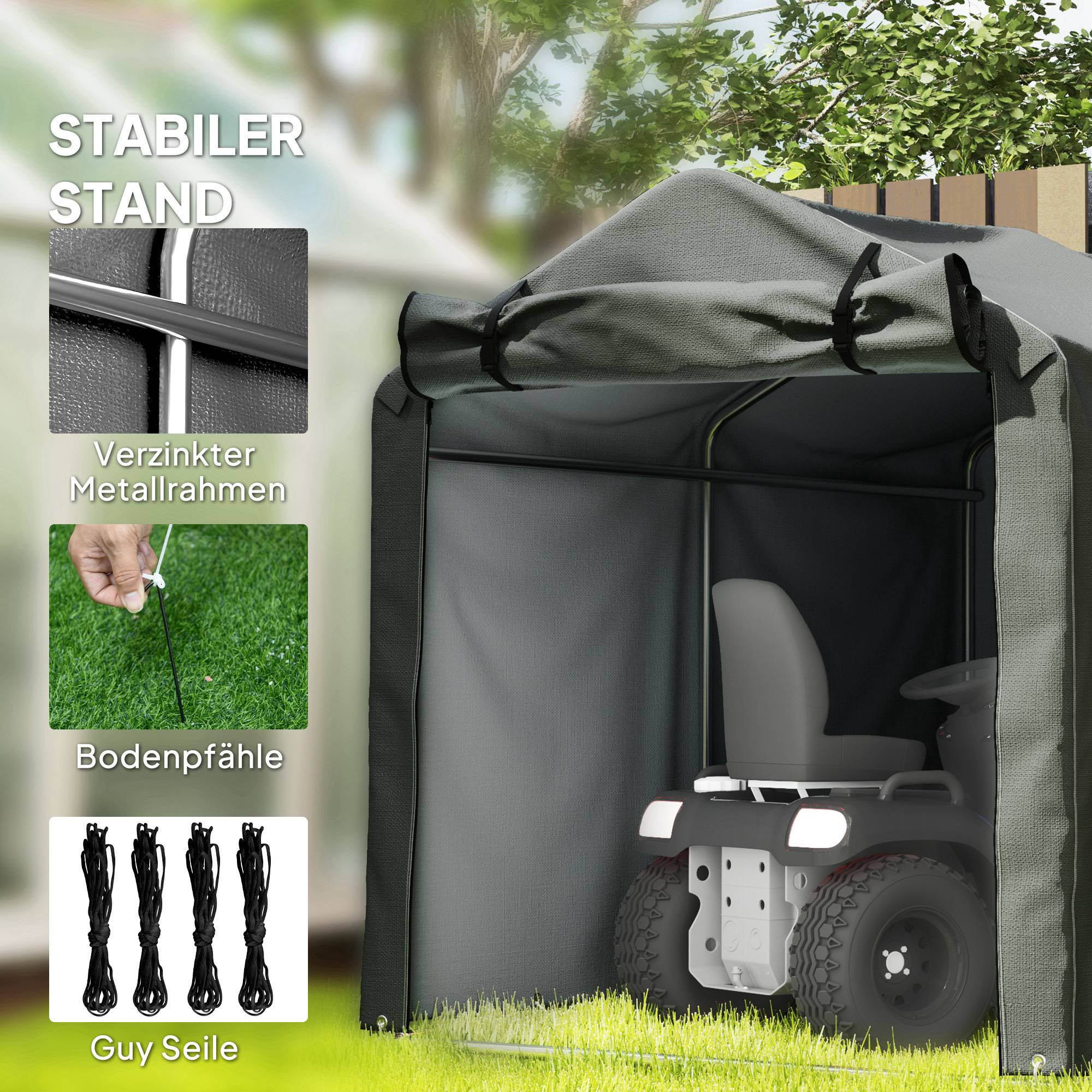ComfortXL - Tente garage de rangement métal et PE 220 x 157 x 165 cm gris foncé étanche anti-UV pour vélos et outils - Image 5