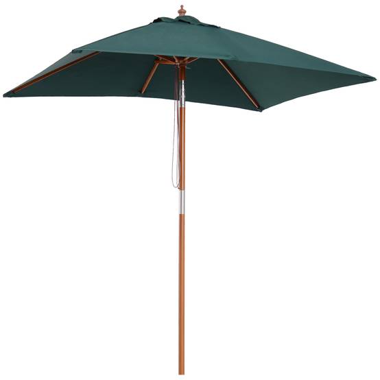 Parasol de terrasse rectangulaire 200 x 150 cm avec mât en bois à angle réglable et manivelle, vert, idéal pour patio et terrasse. - Image 2