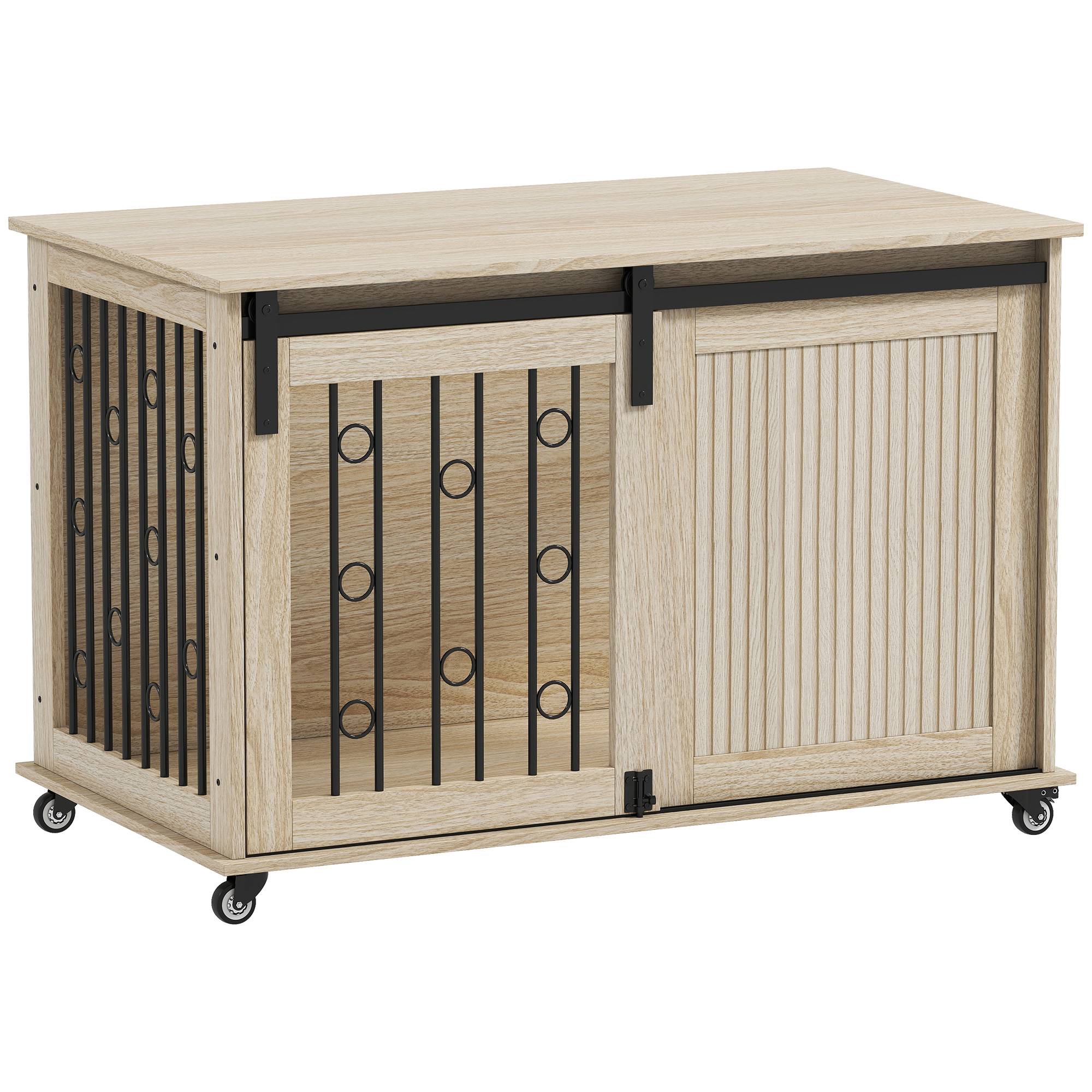 Table d'appoint moderne pour chiens moyens et grands, avec 2 portes et loquet, 100 x 56 x 65 cm, chêne - Image 2