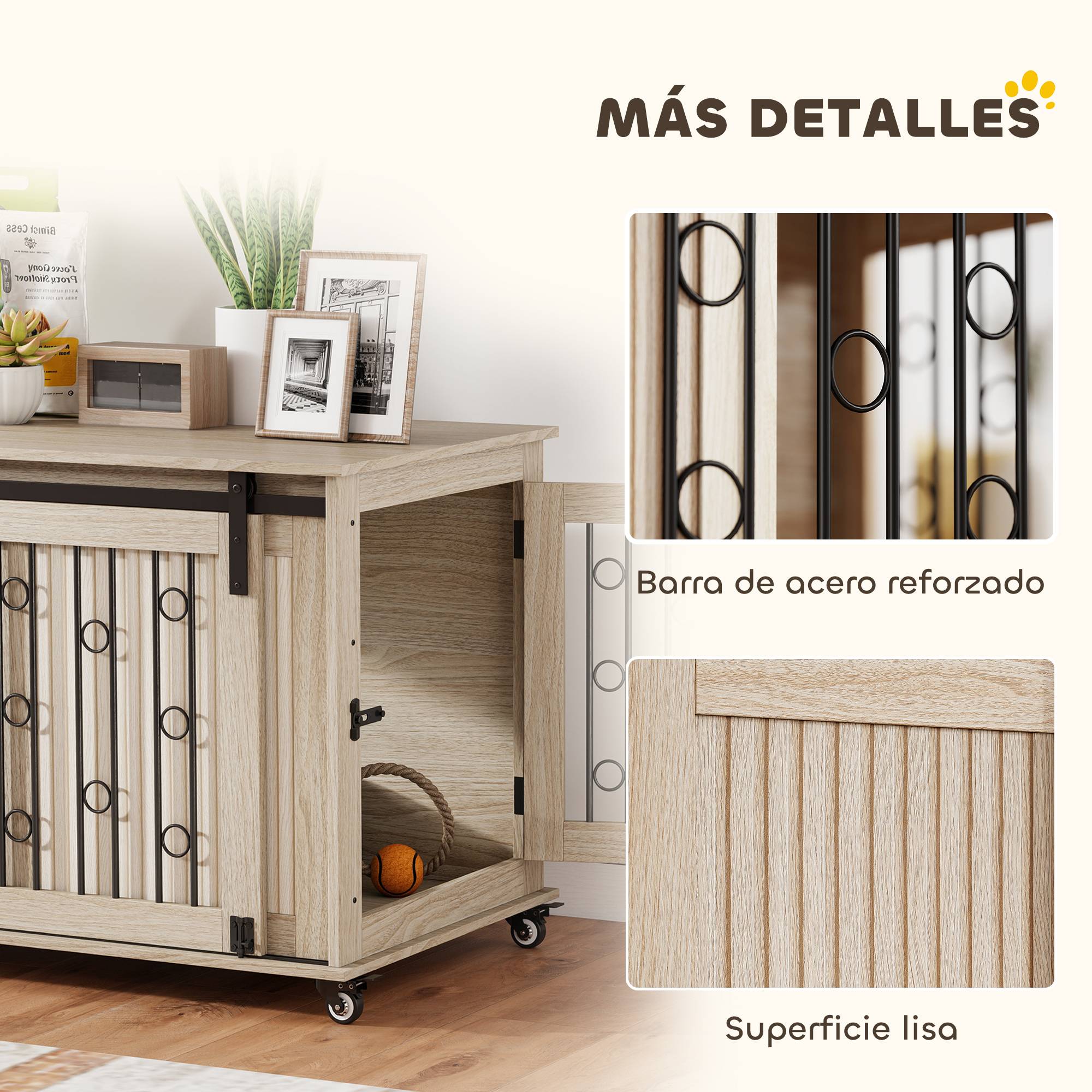 Table d'appoint moderne pour chiens moyens et grands, avec 2 portes et loquet, 100 x 56 x 65 cm, chêne - Image 9