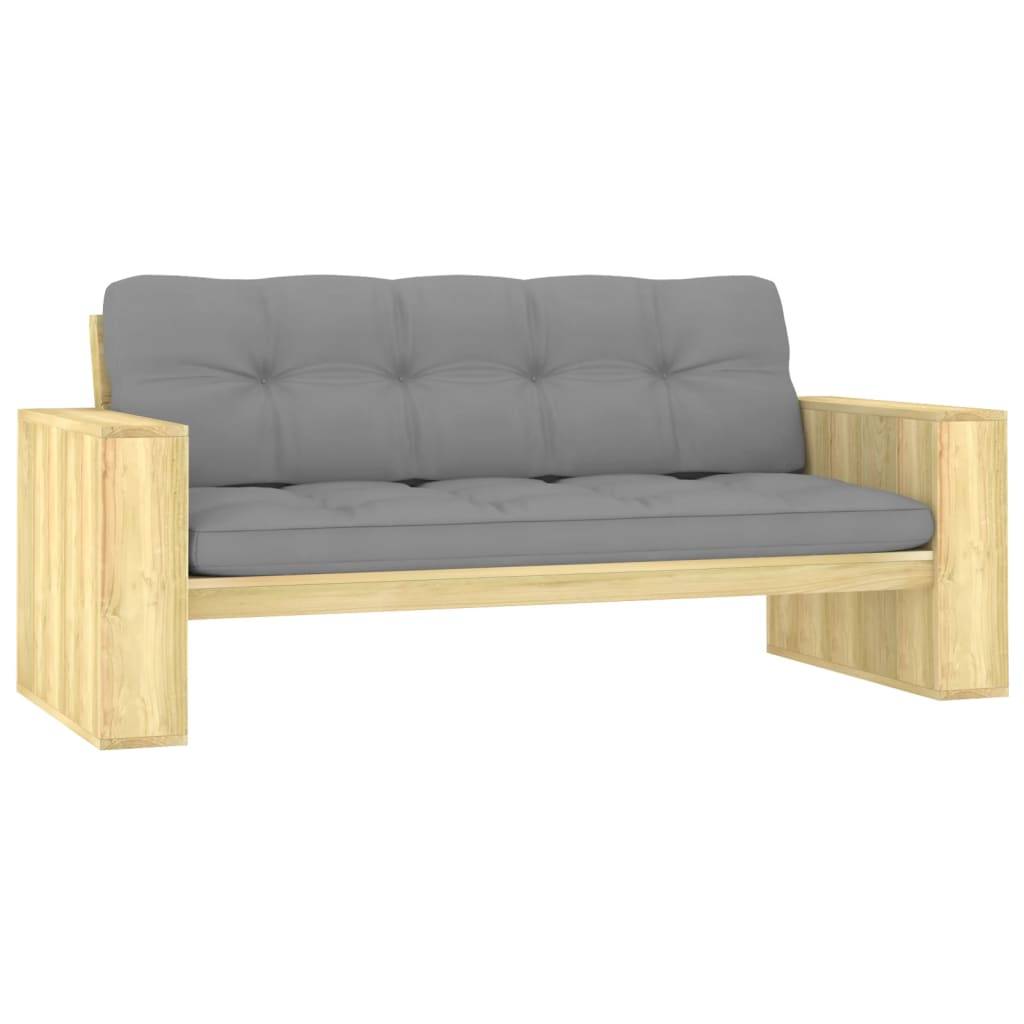 Helloshop26 - Banc de jardin meuble de patio d'extérieur terrasse avec coussins gris 179 x 76 x 76 cm pin imprégné - Imagen 1