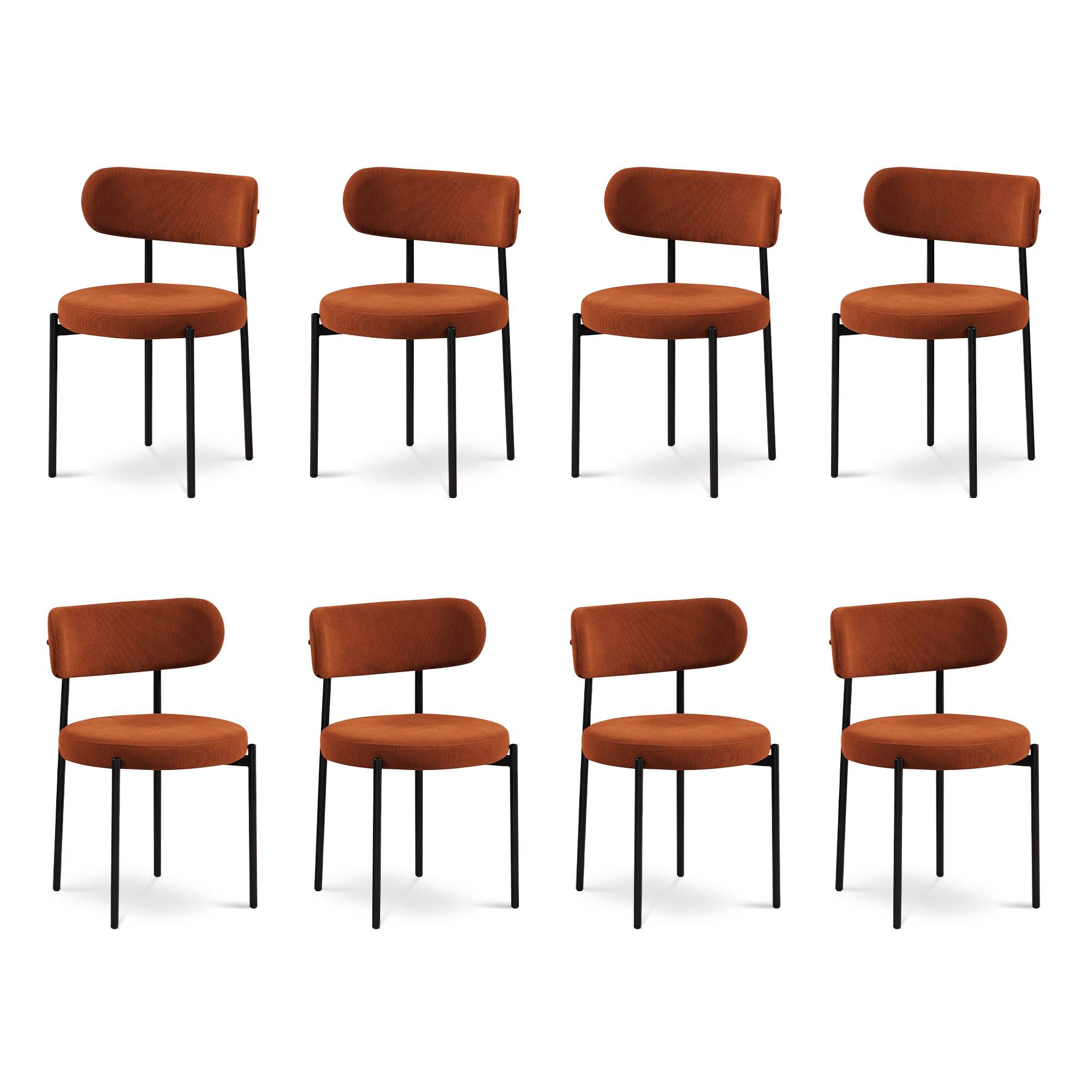 Sicaan Lot de 8 chaises rembourrées velours côtelé terracotta et pieds métal noir IRIS - Image 2