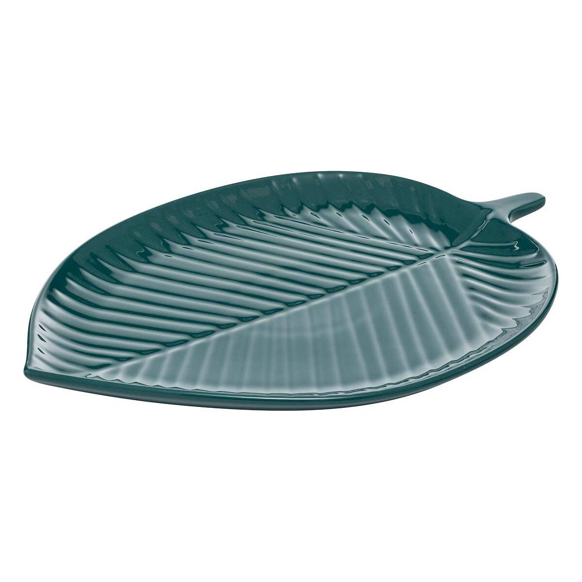 Centre de Table Feuille "Yucatan" 34cm Bleu Canard - Image 1