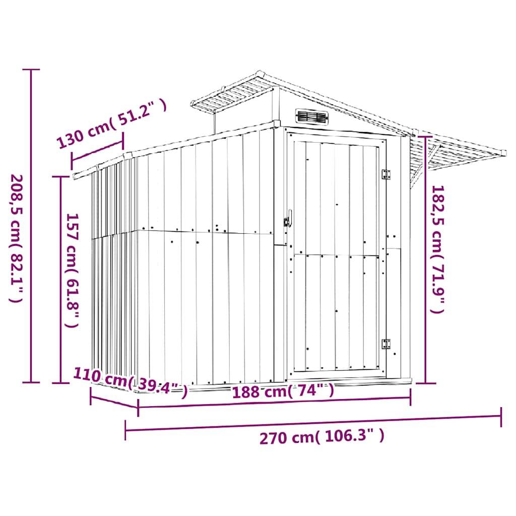 Vidaxl - Abri de jardin Marron 270x130x208,5 cm Métal galvanisé vidaXL 316245 - Image 3