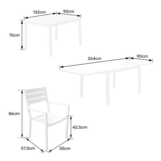 Happy Garden - Salon de jardin VENEZIA extensible 132/264 en aluminium blanc - 10 places - HAPPY GARDEN - Imagen 7